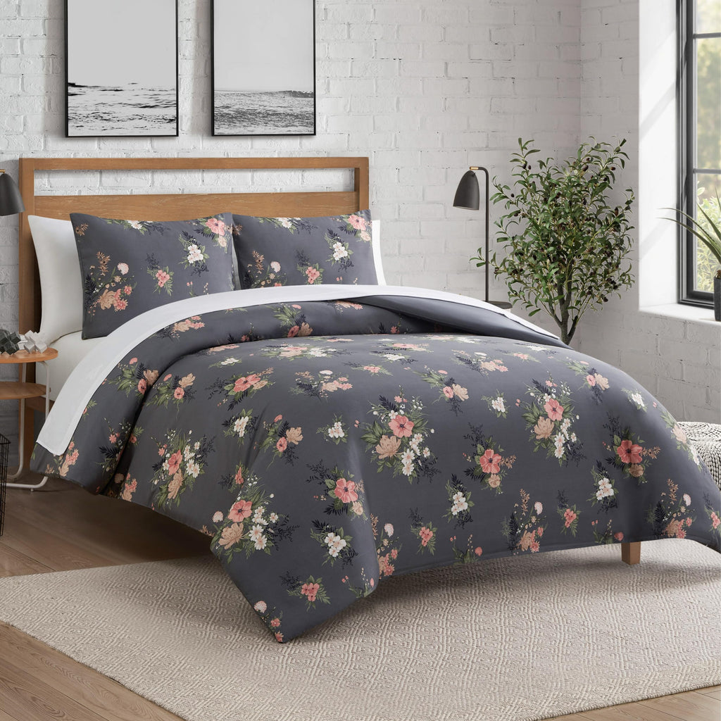 Lucky Brand Cali Bouquet Floral Dark Grey Duvet Cover Set - Twin/Twin XL Size - 2 Piece Luxurious Bedding Ensemble