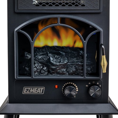 EZ-Heat Electric Fireplace Space Heater with Flame Effect, Adjustable Thermostat, Dual Heat Settings, and Overheat Protection, MT1288