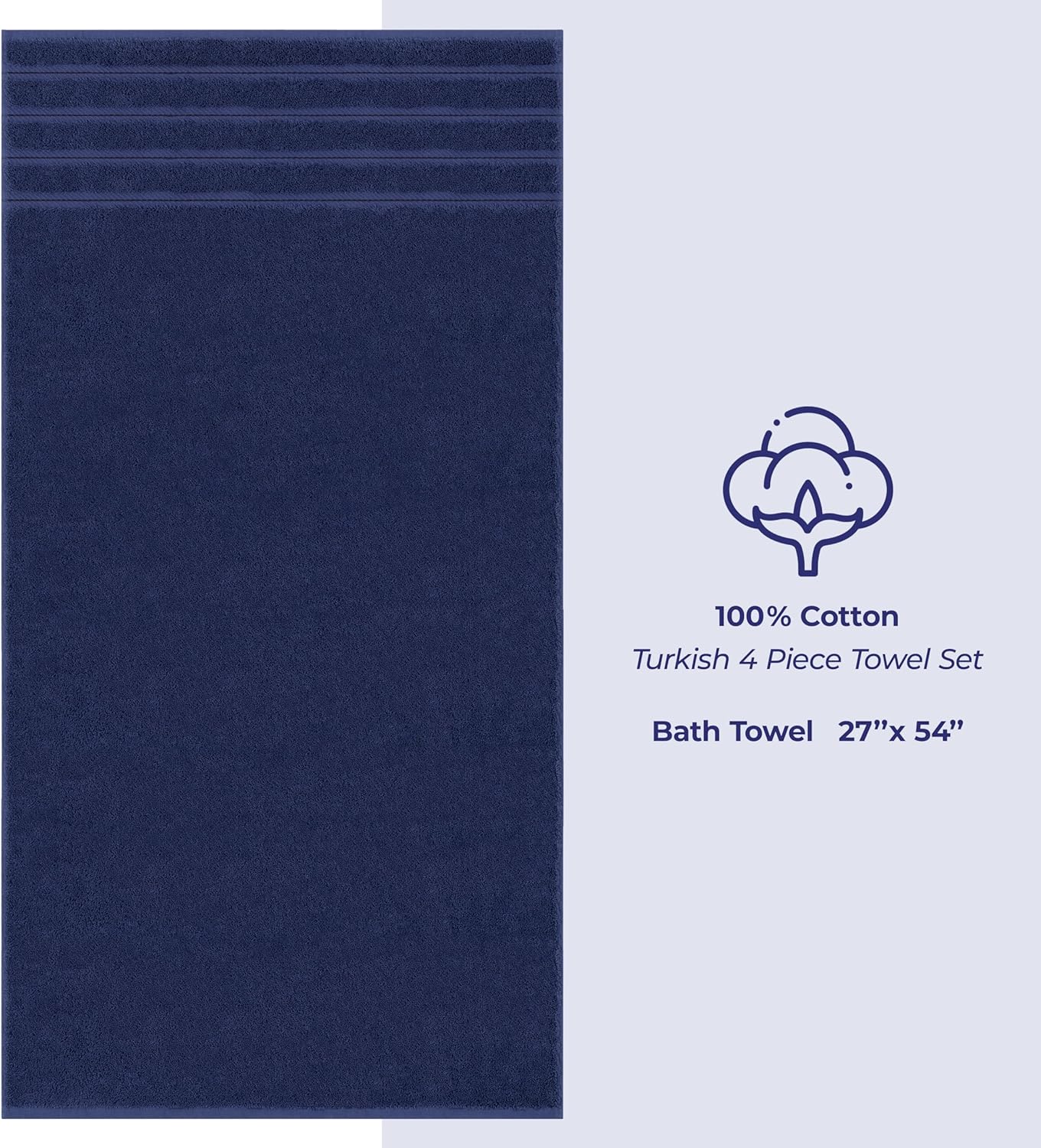 American Soft Linen Luxury Bath Towel Set - 4 Piece, 600 GSM 100% Cotton, Extra Large Navy Blue 27x54 in