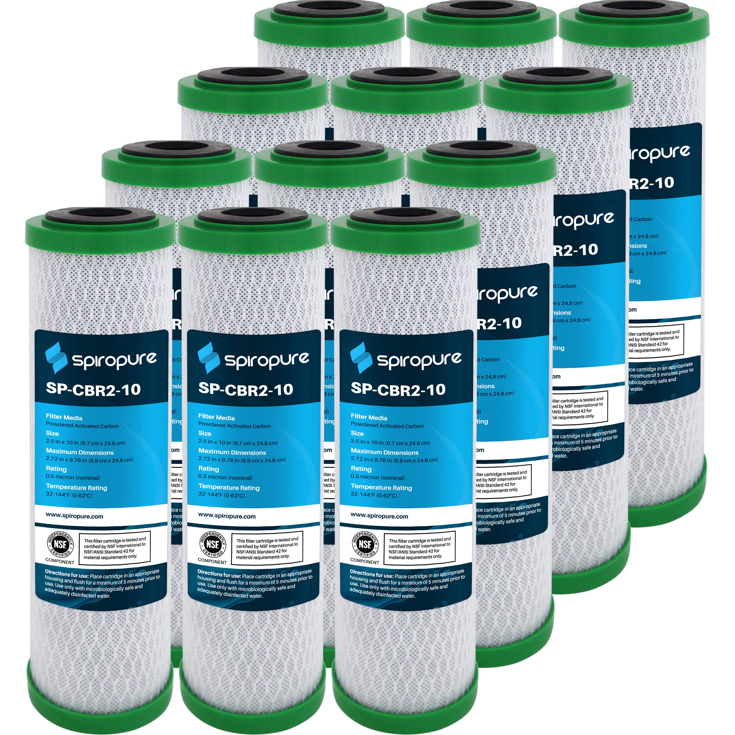 SpiroPure 10x2.5 0.5 Micron Carbon Water Filter CBR2-10 SMCB-2510 (12 Pack)