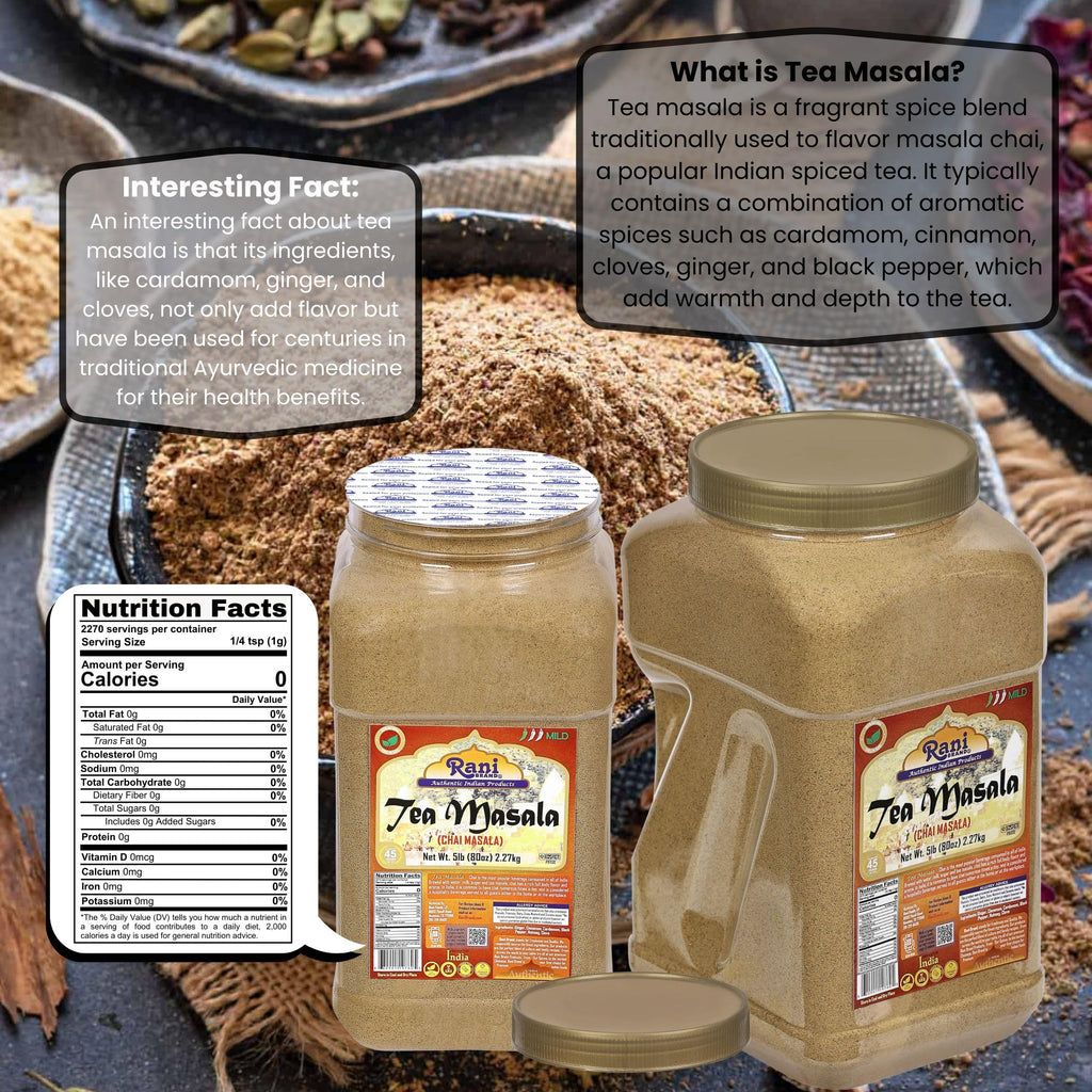 Rani Tea (Chai) Masala Indian Spice Blend 80oz (5lbs) 2.27kg Bulk PET Jar ~ All Natural | Vegan | Gluten Friendly | Salt & Sugar Free | NON-GMO | No Colors | Indian Origin