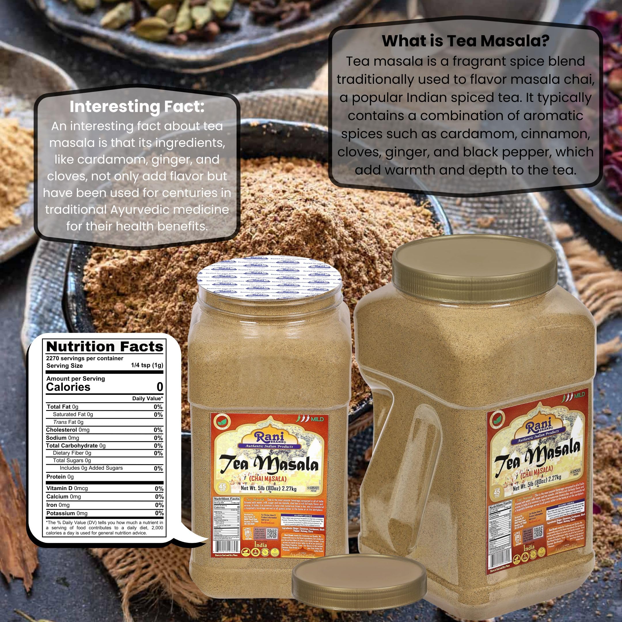 Rani Tea (Chai) Masala Indian Spice Blend 80oz (5lbs) 2.27kg Bulk PET Jar ~ All Natural | Vegan | Gluten Friendly | Salt & Sugar Free | NON-GMO | No Colors | Indian Origin