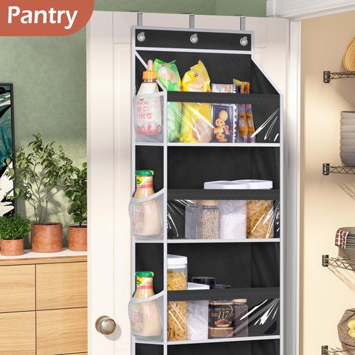 MISSLO Back of Door Storage Organizer Hanging with 6 Large Pockets 12 Side Pockets Closet Door Organizer Baby Organization for Bathroom, Pantry, Bedroom, Nursery, Clothes, Toys, Diapers, Black