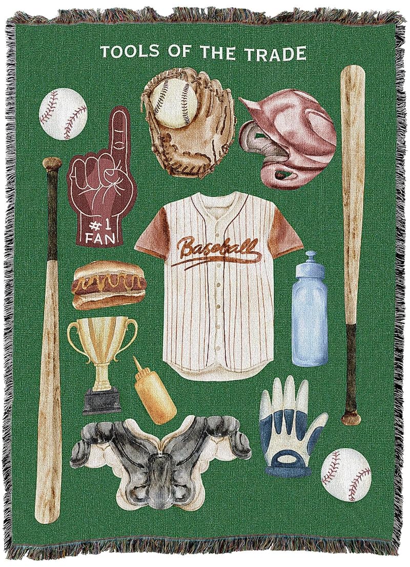 Baseball Tools of the Trade Throw Blanket - 72x54 Cotton, Made in USA - Variation: Baseball Tools of the Trade
