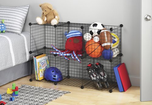 Whitmor Storage Cubes - Stackable Interlocking Wire Shelves - 14.25"D x 14.5"W x 14.5"H - Black (Set of 6)