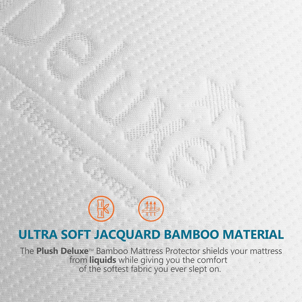 PlushDeluxe Bamboo Mattress Protector - Waterproof, Ultra Soft & Breathable Full Size Cover - White