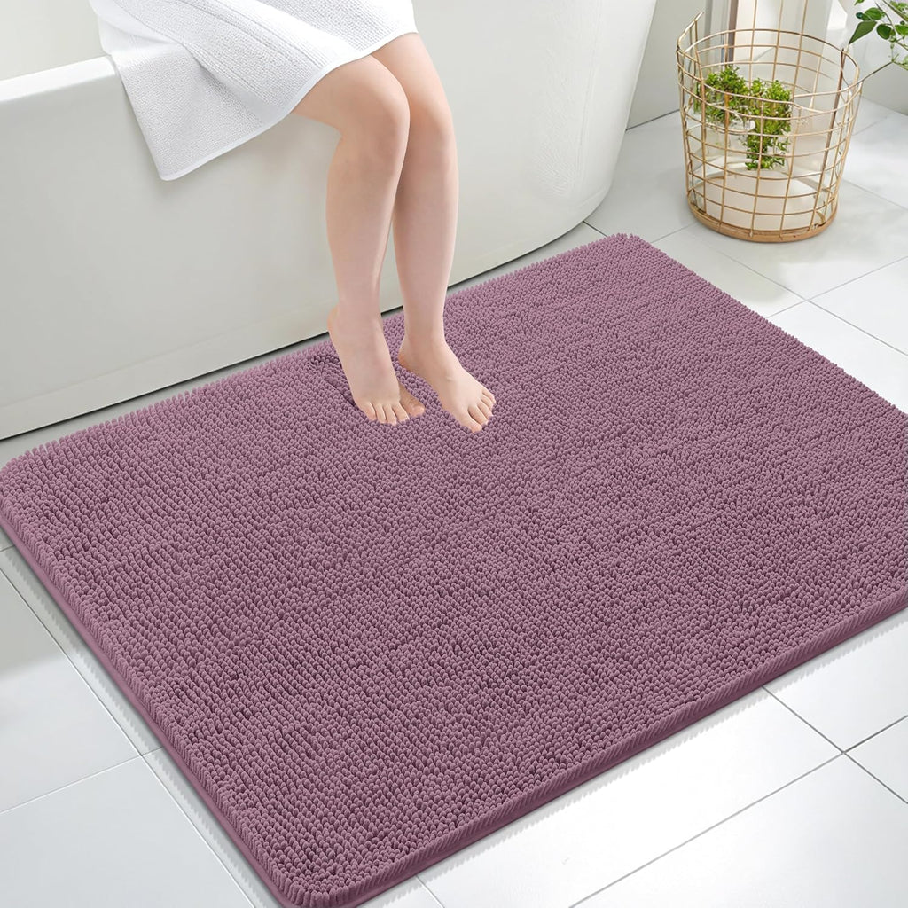 OLANLY Bathroom Rugs - Extra Soft Chenille Bath Mats | Quick Dry, Machine Washable, 40x32, Deep Plum
