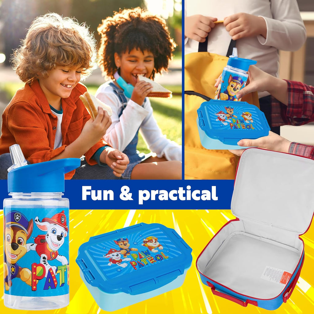Paw Patrol Kids' Water Bottle & Lunch Box Set - Insulated 3-Piece Bag Set for School | Blue