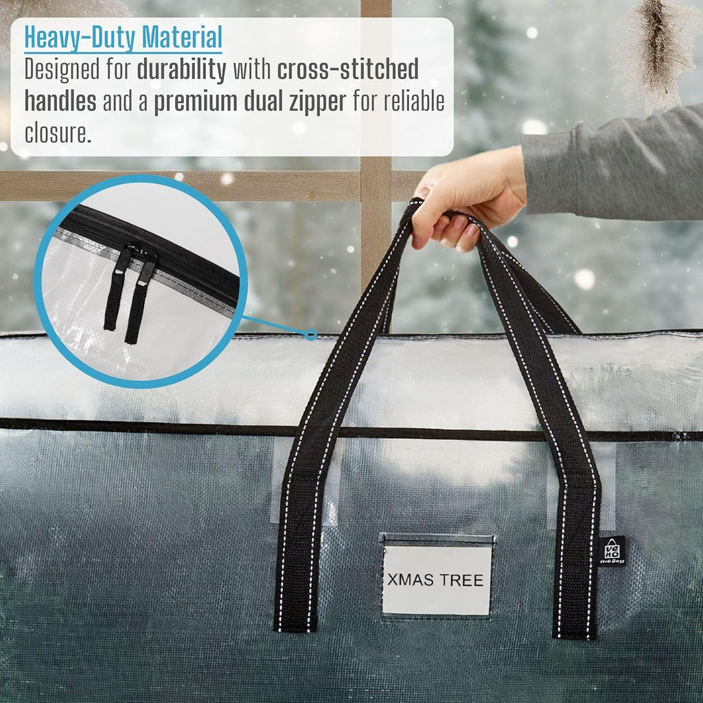VENO Clear Christmas Tree Storage Bag - Heavy-Duty 7.5 Ft Tree Protector with Zipper & Durable Handles