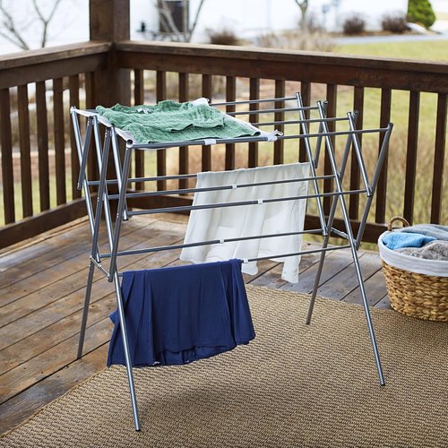 Household Essentials Clothes Drying Rack - Foldable & Expandable Laundry Solution | Silver