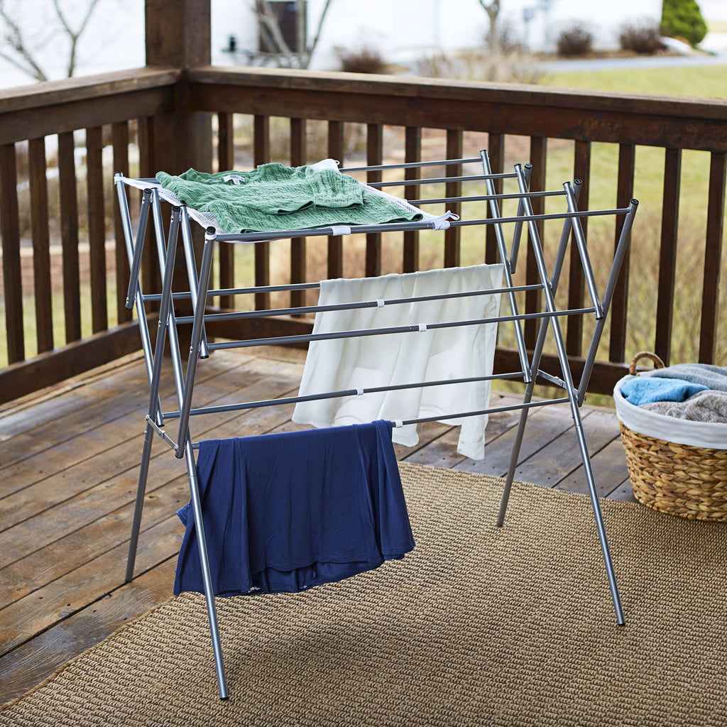 Household Essentials Clothes Drying Rack, Foldable, Expandable and Collapsible Laundry Drying Rack, Silver