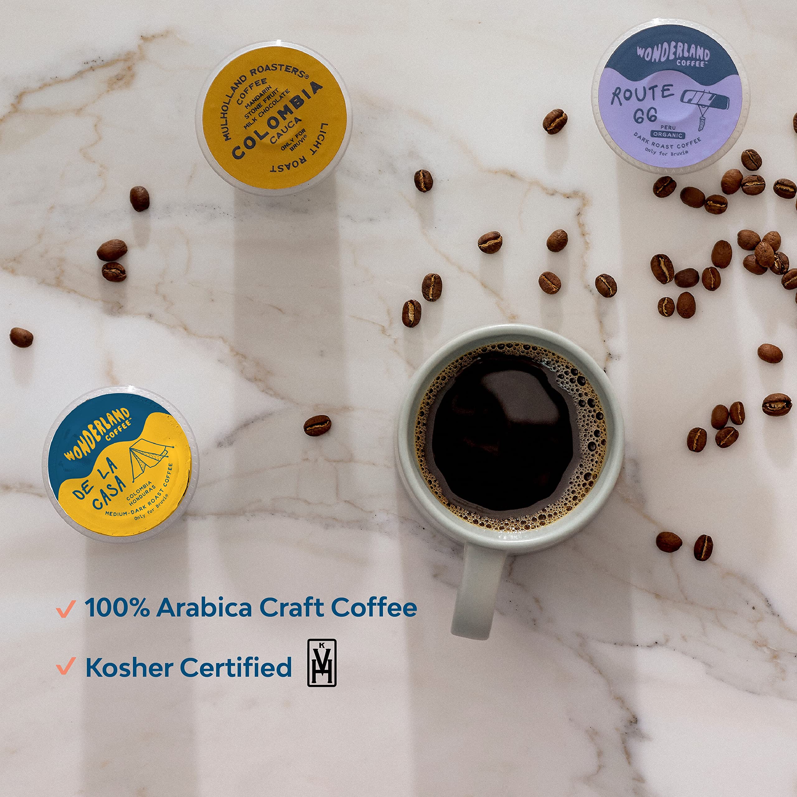 Wonderland Coffee | De La Casa Coffee B-Pods | Only Compatible with Bruvi Single-Serve Coffee Brewer | Includes 60 Pods