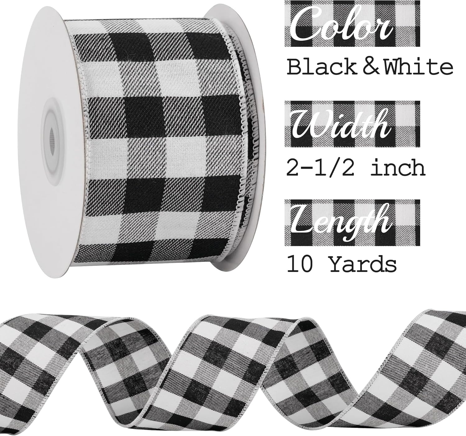 MEEDEE Buffalo Plaid Ribbon - 2.5 Inch Wide, 10 Yards of Wired Polyester for Crafts & Decorations