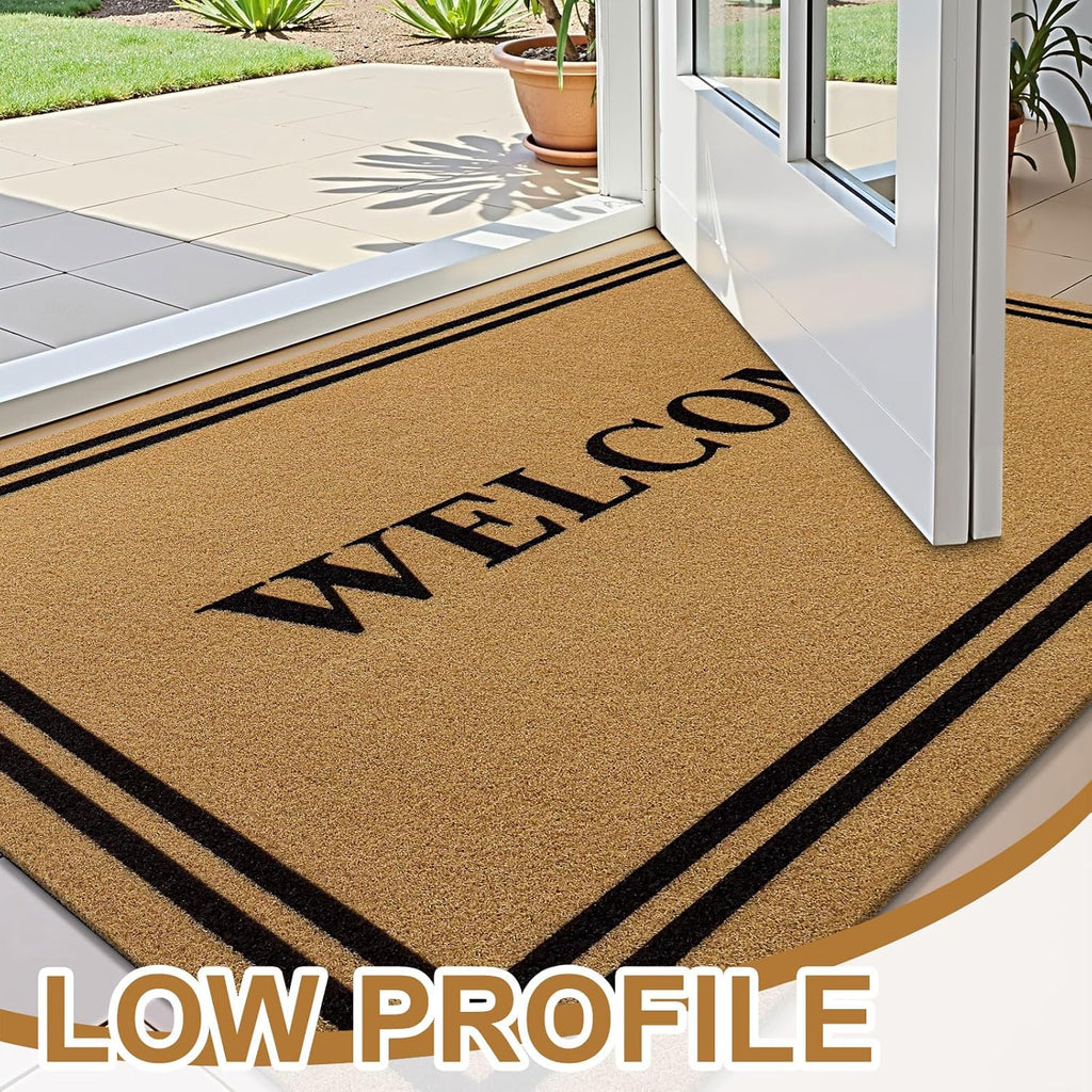 OLANLY Front Door Mat - Low Profile, Stain & Fade Resistant, Easy to Clean | 35x23 Inch, Brown Welcome Mat