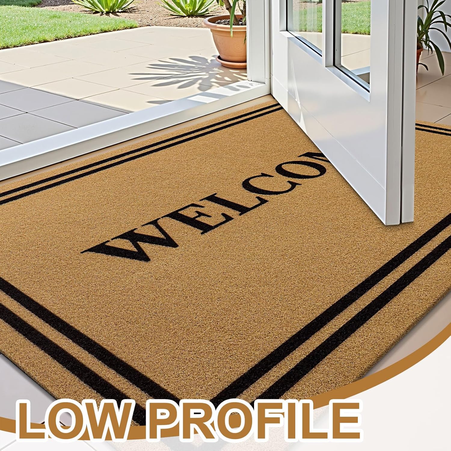 OLANLY Front Door Mat - Low Profile, Stain & Fade Resistant, Easy to Clean | 35x23 Inch, Brown Welcome Mat