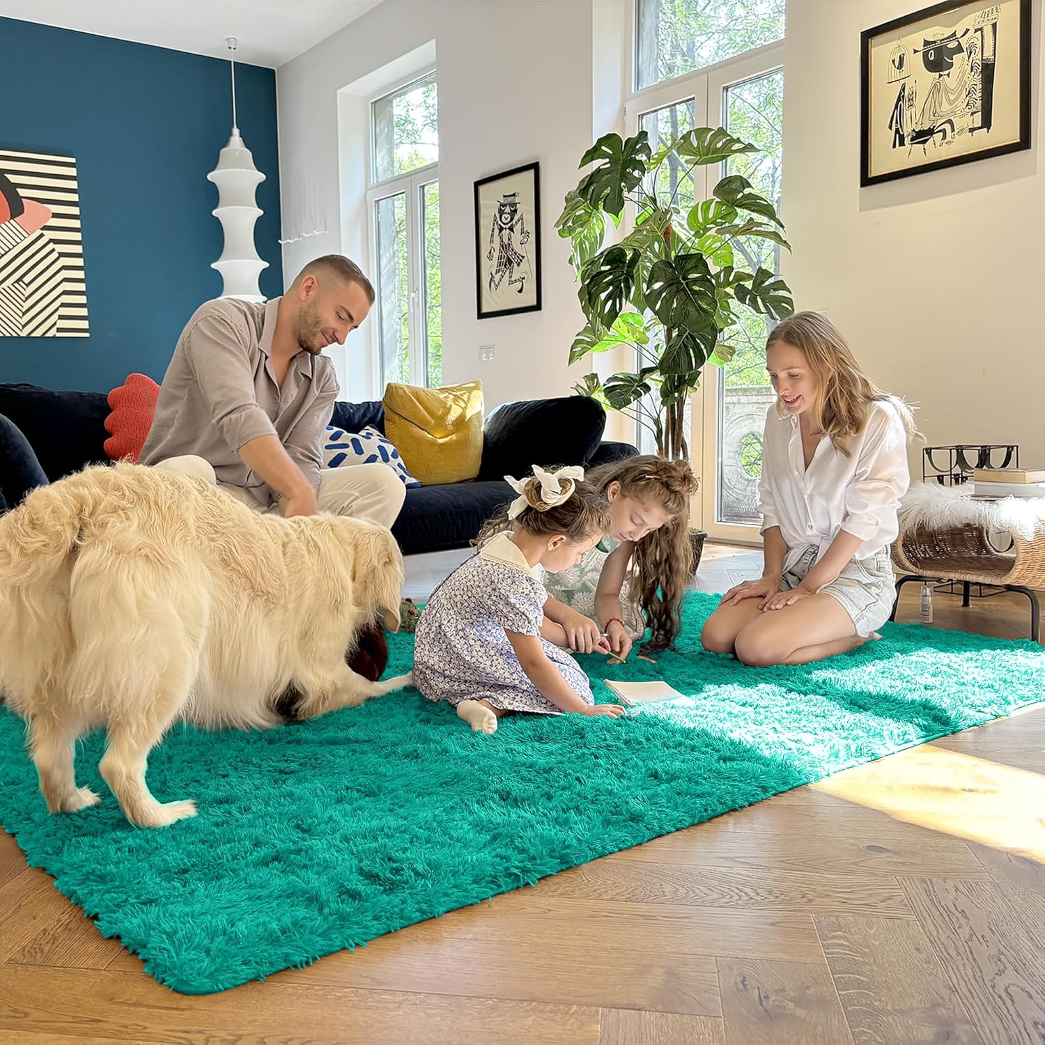 OLANLY 2x5 Machine Washable Runner Rug - Soft Fluffy Shaggy Indoor Carpet for Bedroom & Hallway | Teal Green