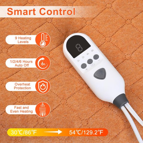 Heated Mattress Pad 51" x 74", Electric Bed Warmer with Digital Controller for Full Size Beds, 9 Heat Settings, 1-6 Hours Auto Shut Off, Fast Heating, Machine Washable, Brown