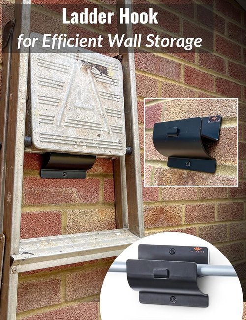 Heavy Duty Ladder Hook by Ladder Hook | Black Wall Brackets for Garage Storage & Organization