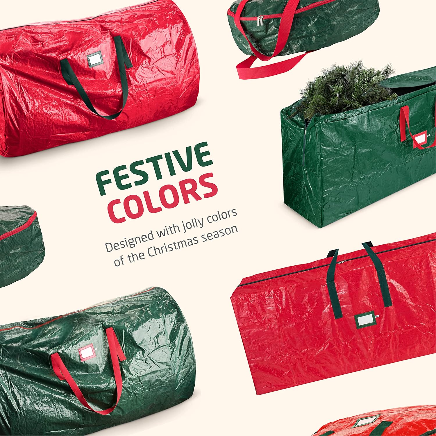 ZOBER Christmas Tree Storage Bag - Waterproof & Durable for 7.5 Ft Trees - Red with Drawstring Hem