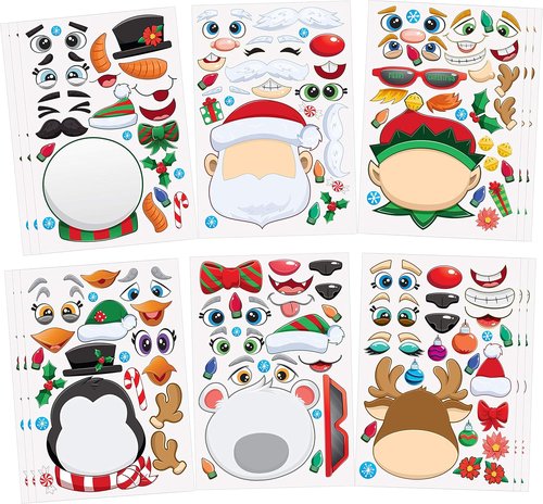 JOYIN Christmas Make-A-Face Stickers - 24 Pcs Mix and Match Character Sheets for Kids' Party Favors