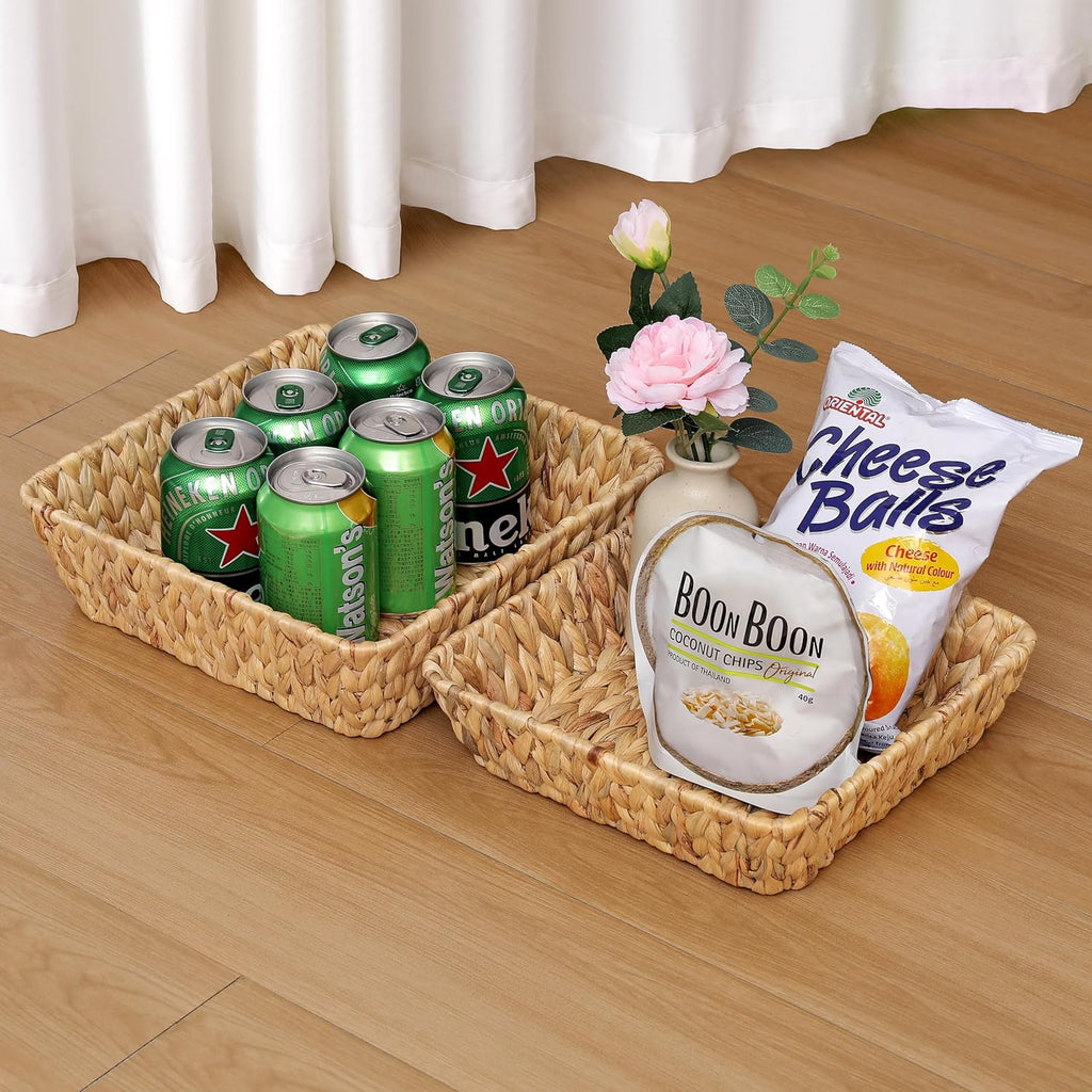 Woven Wicker Decorative Baskets by [Brand Name] - Small Rattan Tray Set for Organizing | Perfect for Gifts, Entryway, and Office