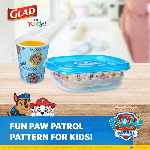 Glad for Kids GladWare Paw Patrol Medium Square Lunch Containers with Lids - 25 oz Food Storage for Kids Snacks and Meals - Tight-Seal Plastic Containers with Paw Patrol Design, 5 Count