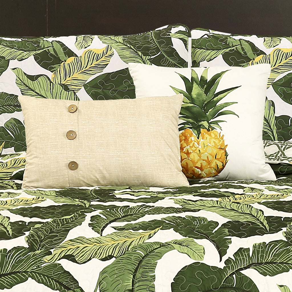 Lush Decor Tropical Paradise Reversible Quilt King Size 5 Piece Set Green - Coastal Bedding Set King Quilt - Beach Decor - Green Quilts