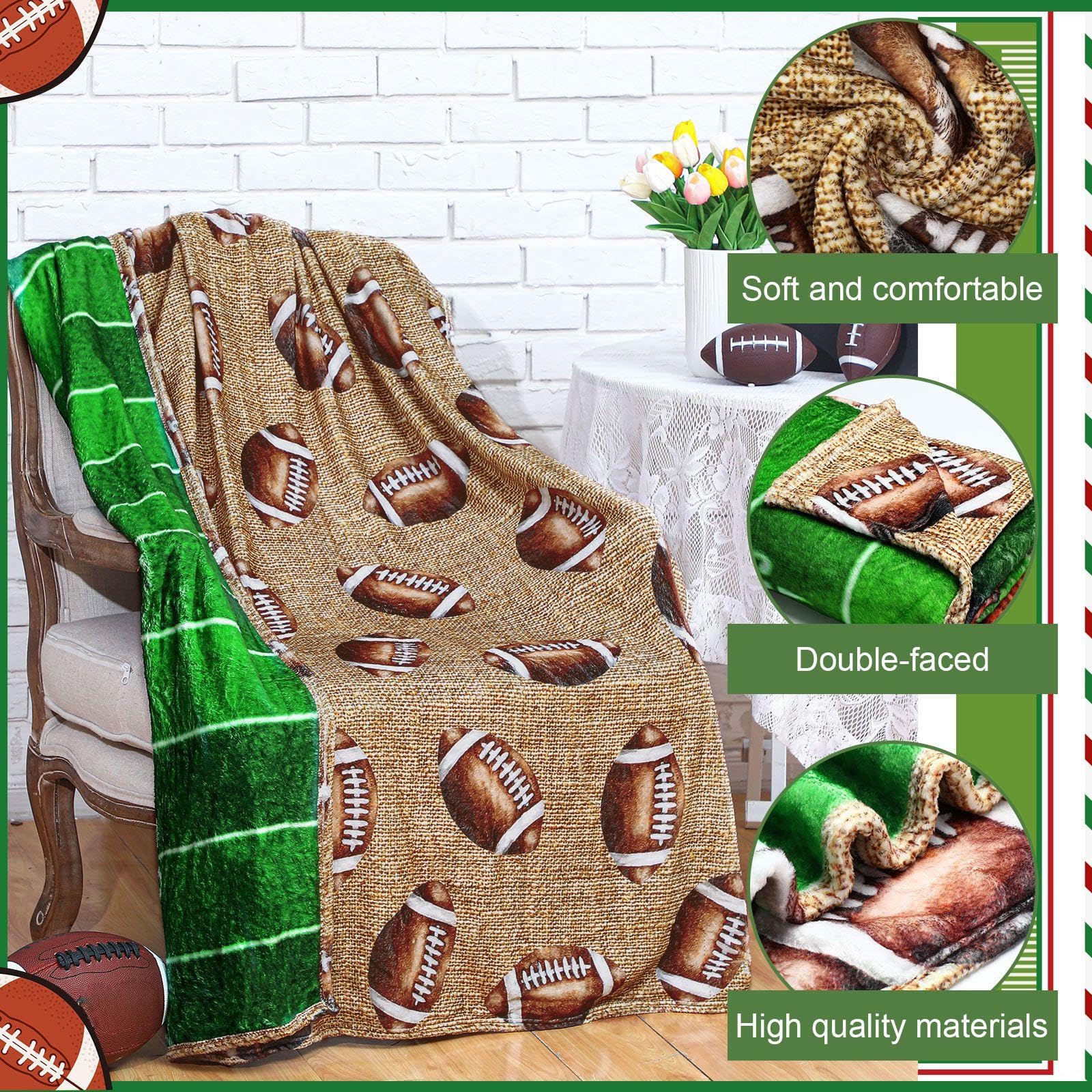 FuWeave Reversible Football Throw Blanket Double Sided Ultra Plush Blanket for Football Lover Gift Birthday Party Decor Home Bed Sofa Couch, 60 x 50 Inch