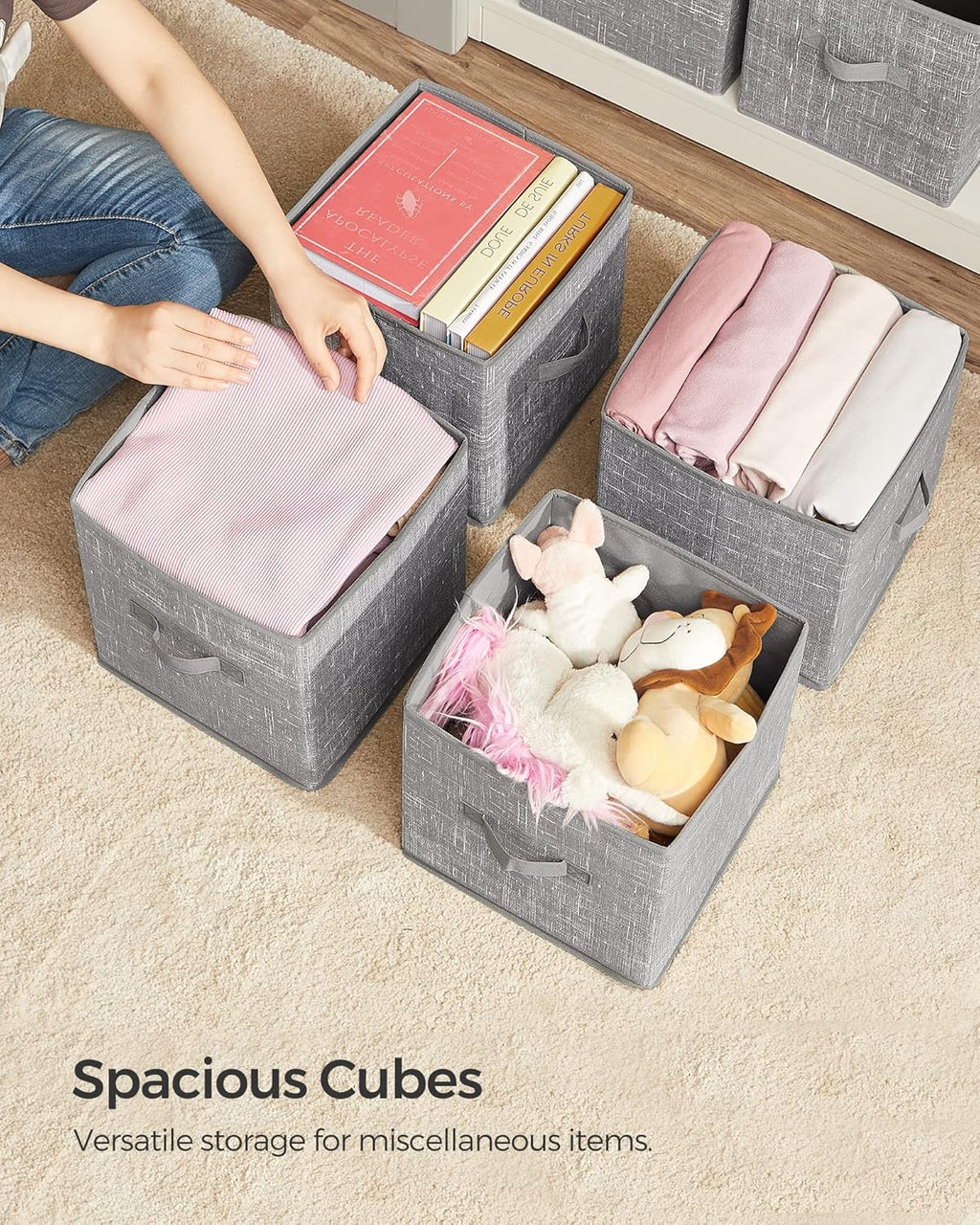 SONGMICS Storage Cubes - 11-Inch Foldable Fabric Bins with Double Handles | Set of 6 in Cattail Gray
