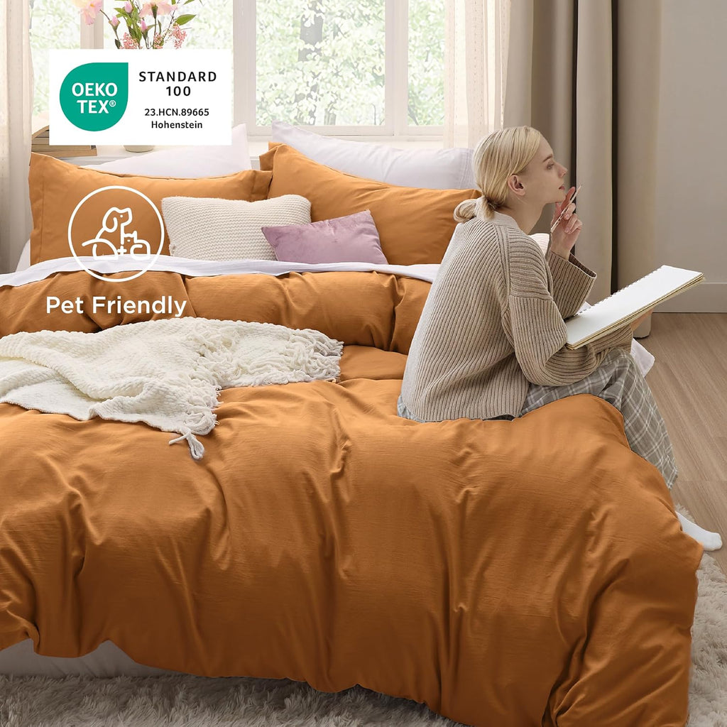 Bedsure Honey Ginger Duvet Cover - Twin XL Soft Prewashed Cotton Bedding Set with Zipper Closure & Pillow Sham