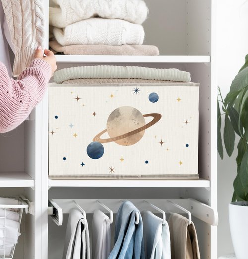 FDHSPAAM Outer Space Rocket Whale Nursery Storage Bins Box with Handles, Cosmic Galaxy Planet Star Moon Collapsible Fabric Storage Basket Box Organizer for Bedroom Bathroom Clothes Toys Books