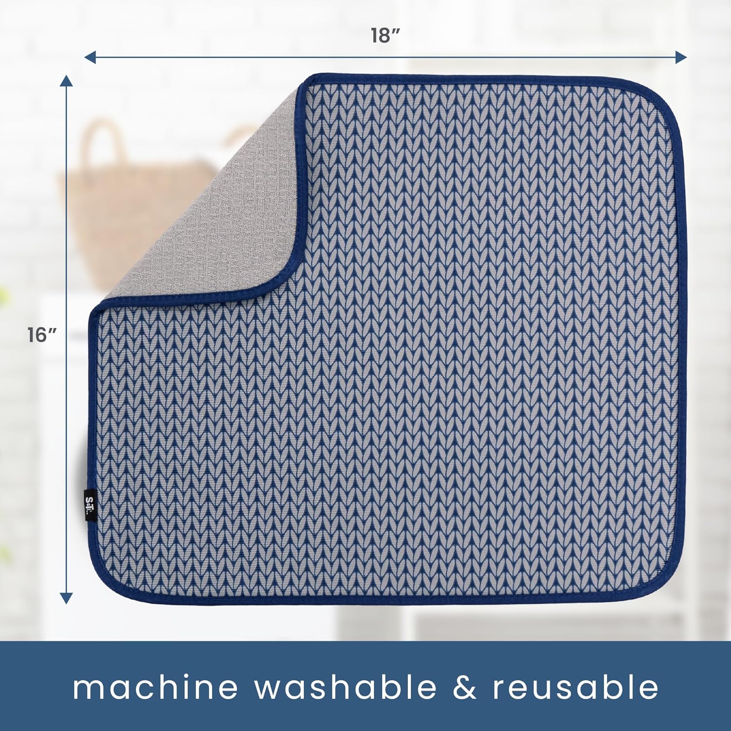 S&T INC. Dish Drying Mat - Absorbent Microfiber Kitchen Counter Pad | 16” x 18” | Large Blue