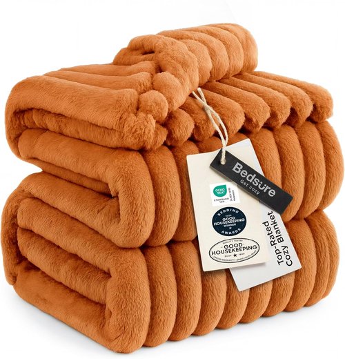 Bedsure GentleSoft California King Size Blanket - Cozy Orange Fleece Throw for Fall, 102x96 Inches