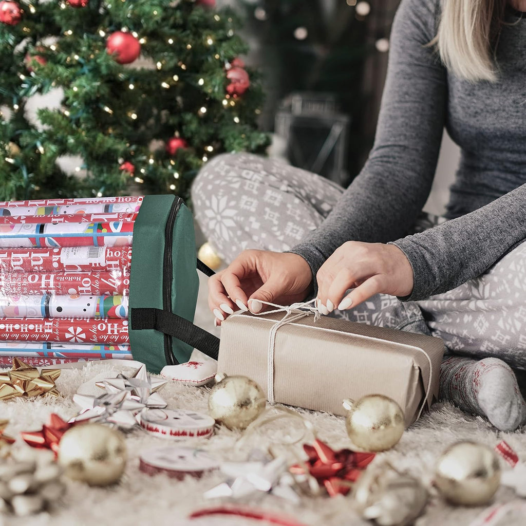 Primode Wrapping Paper Storage Bag - Durable 600D Oxford Organizer for Under Bed | 42” Length, Green