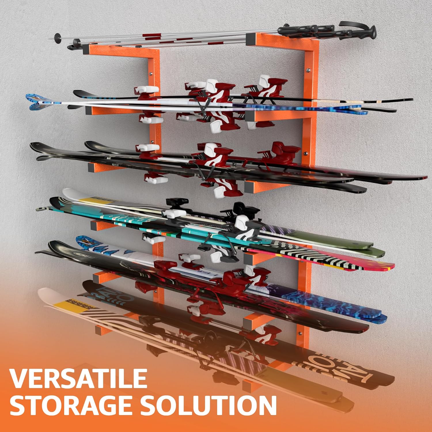 YYR Wood Organizer - Heavy Duty Metal Lumber Storage Rack | 6-Level Wall Mount, Holds Up to 1200 LBS, Orange