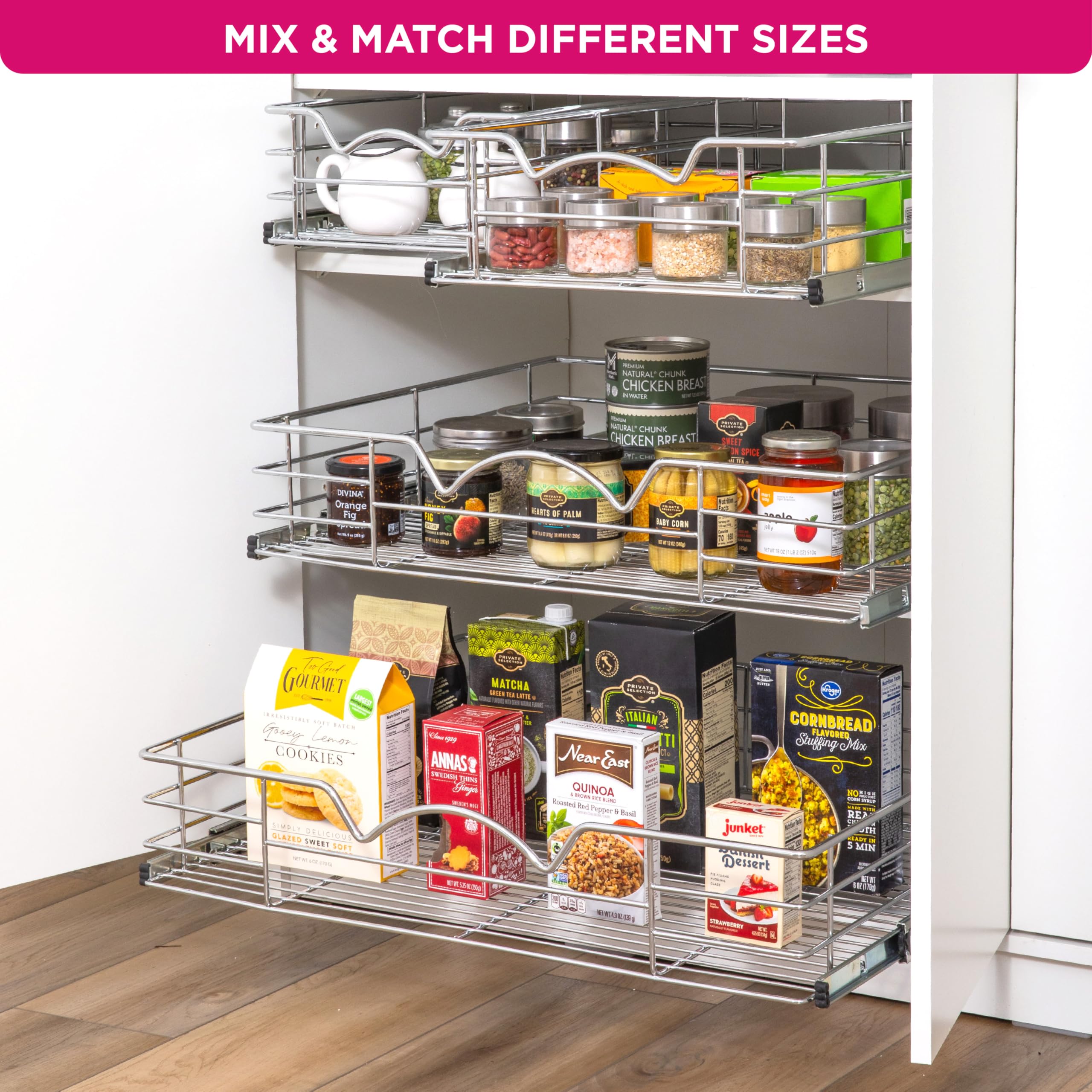 HOLDN’ STORAGE Pull Out Cabinet Organizer, Slide Out Drawer for Kitchen Cabinets & Pantry, Roll Out Shelf for Pots, Pans & Under Sink Storage, Heavy-Duty Full-Extension, 20" W x 21" D x 5" H
