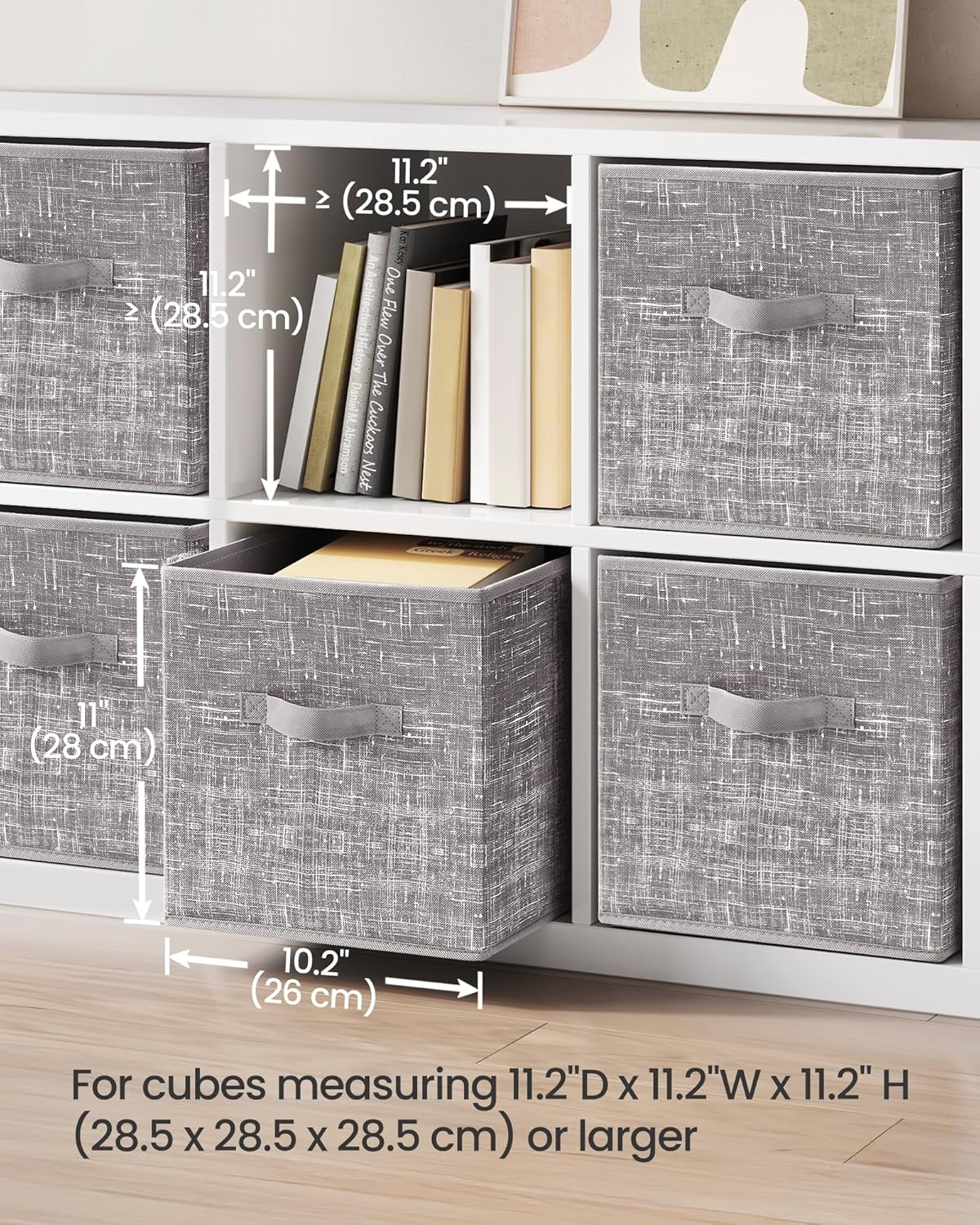 SONGMICS Storage Cubes - 11-Inch Foldable Non-Woven Fabric Bins with Double Handles | Set of 6 in Taupe