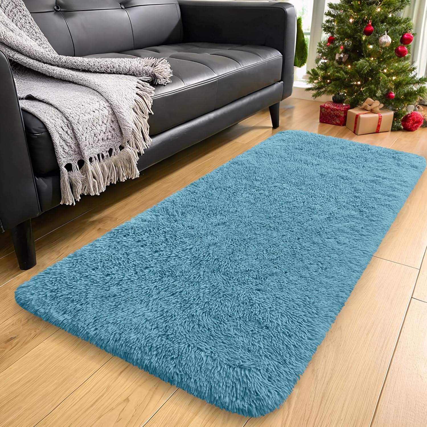 OLANLY Runner Rugs - Machine Washable Soft Fluffy Shaggy Design | Slate Blue for Bedroom & Hallway