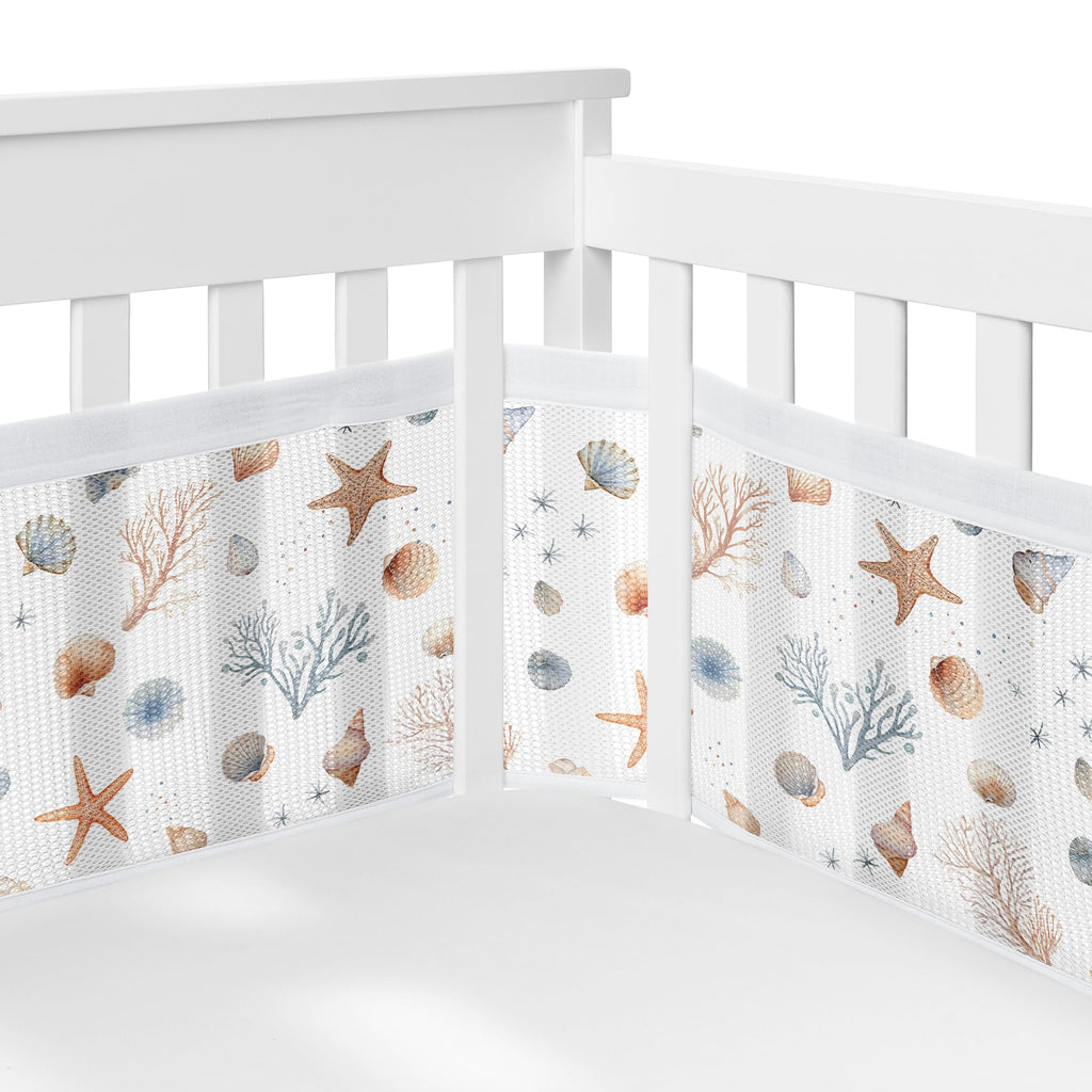 Sweet Jojo Designs + BreathableBaby 2-Piece Breathable Mesh Crib Liner Set (Ocean Seashells) for Boys/Girls, Baby, Infants/Newborn Nursery (Nautical, Beach Theme, Watercolor, Starfish, Coastal, Sea)