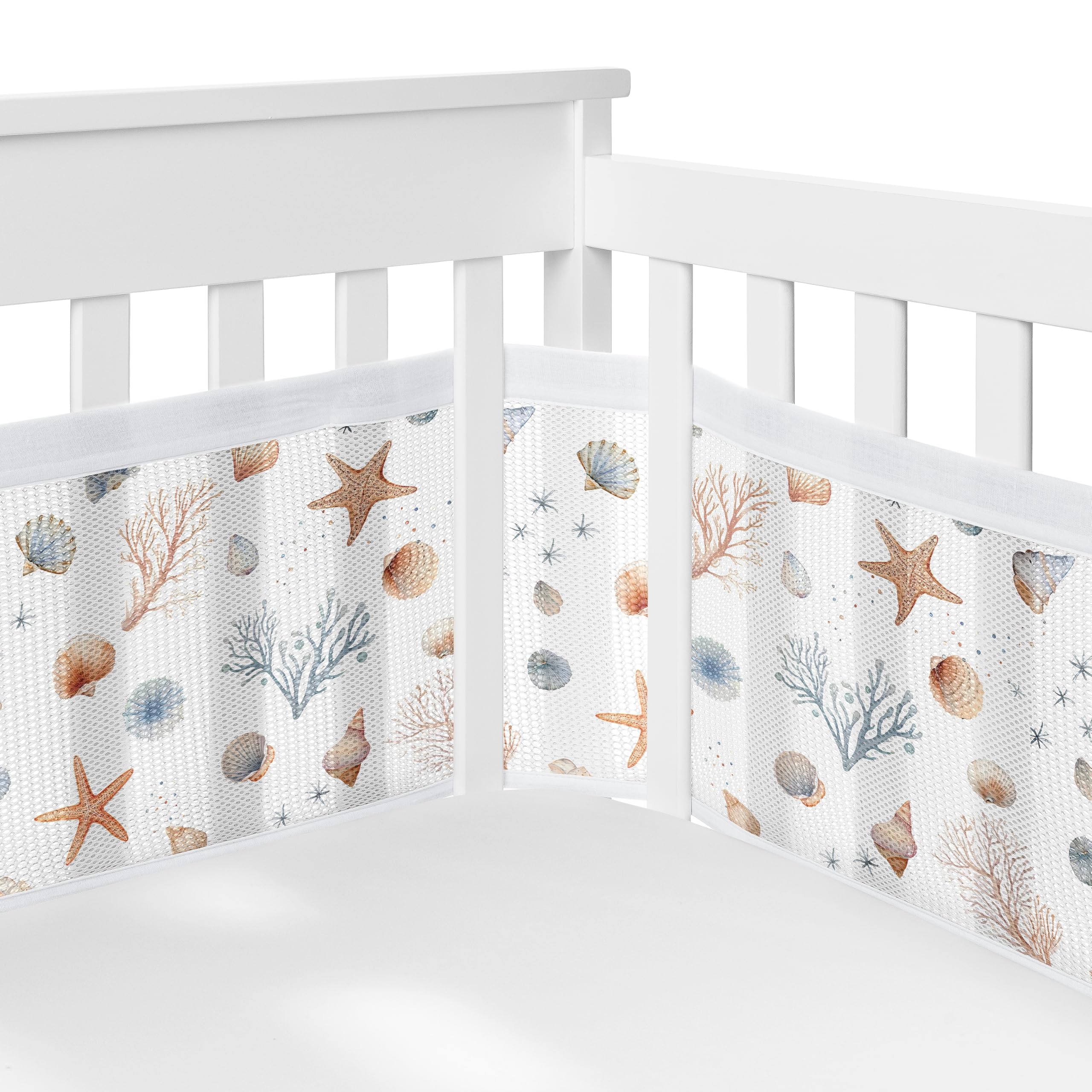 Sweet Jojo Designs + BreathableBaby 2-Piece Breathable Mesh Crib Liner Set (Ocean Seashells) for Boys/Girls, Baby, Infants/Newborn Nursery (Nautical, Beach Theme, Watercolor, Starfish, Coastal, Sea)