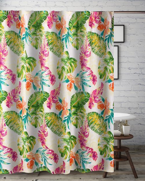 Greenland Home Tropics Shower Curtain, 72x72-inch, Coral