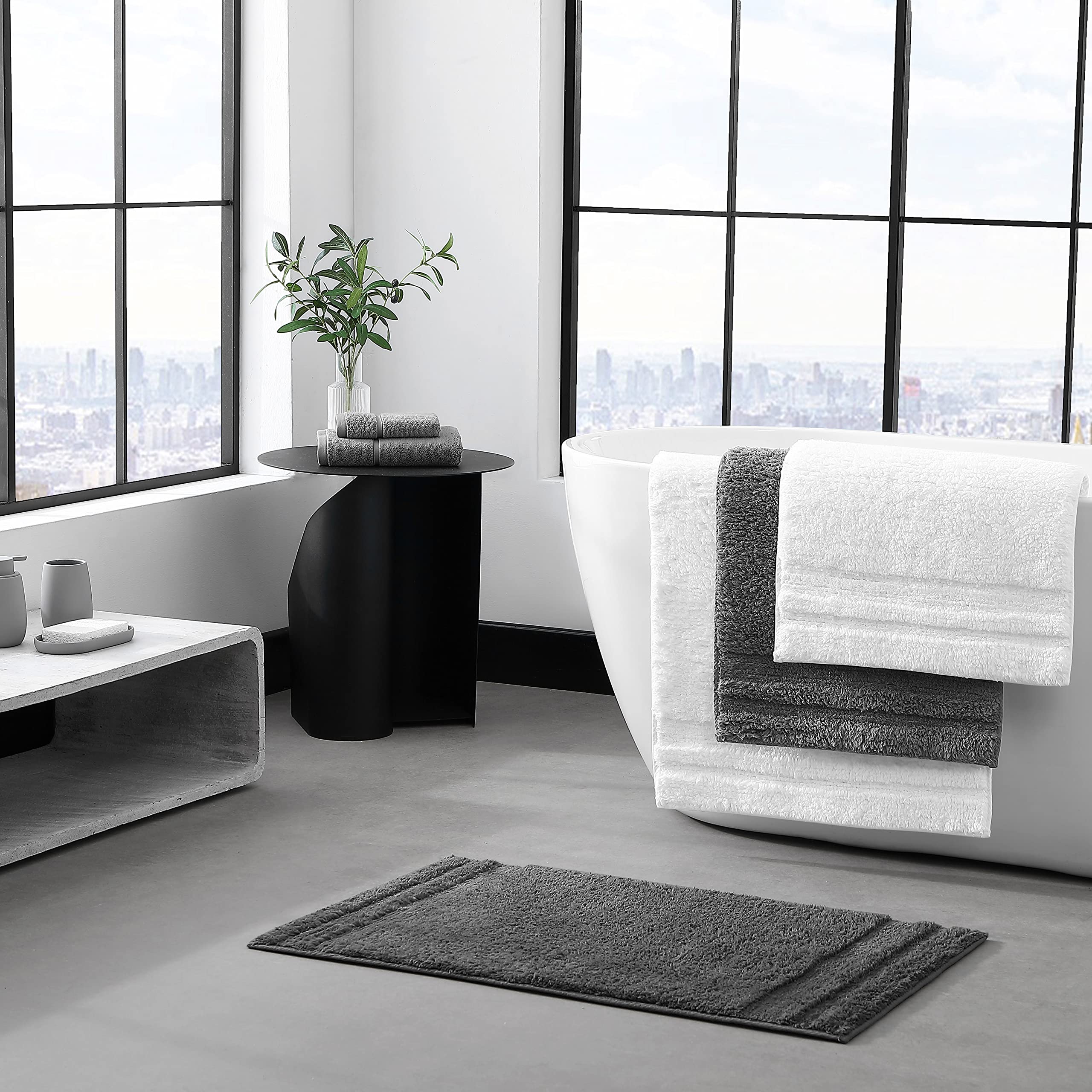 Vera Wang - Bath Rugs, Luxury Bathroom Decor, Soft & Absorbent Cotton Bath Mat (Eden White, 2 Piece)