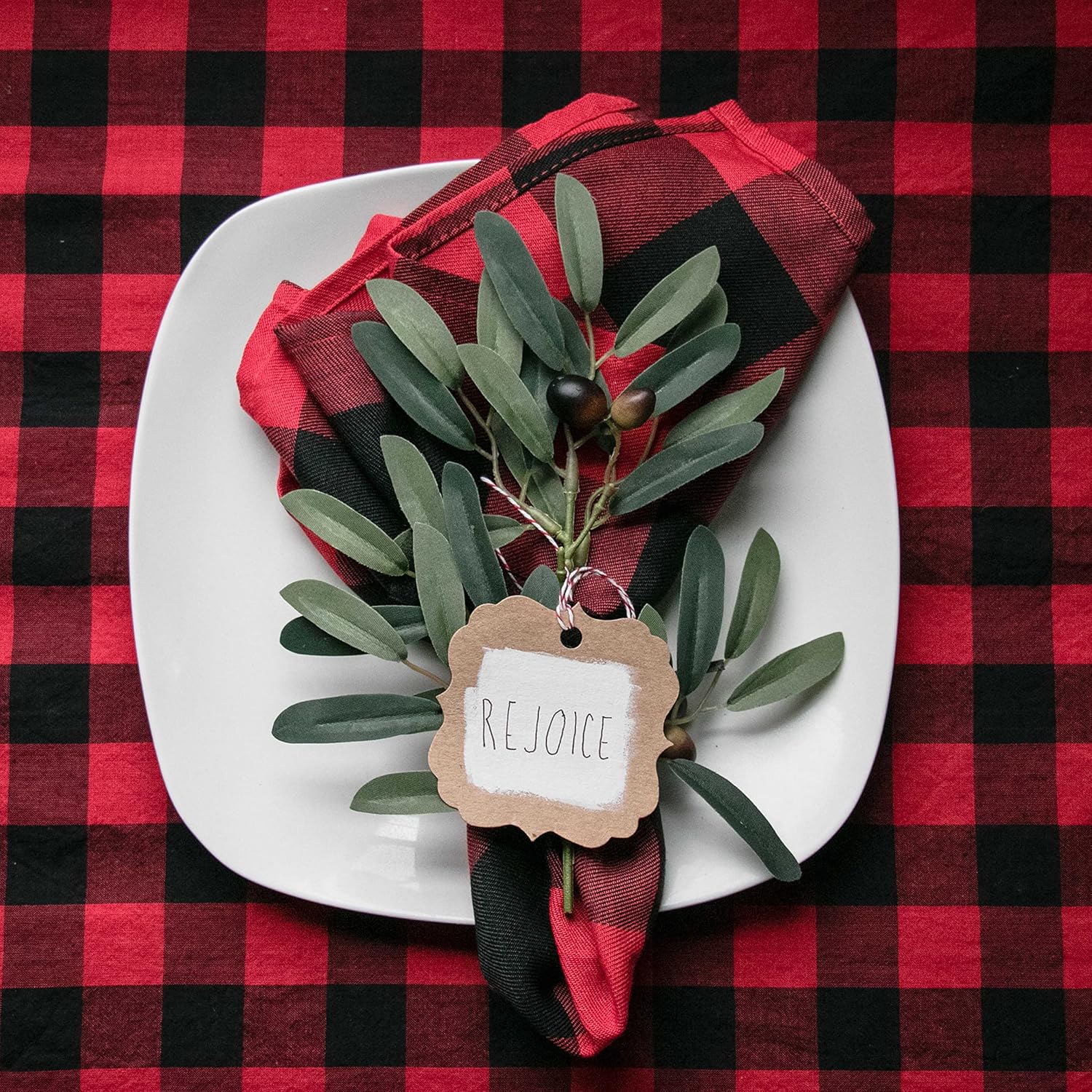 PERLLI Kitchen Cloth Napkins - Buffalo Plaid Red & Black | 12 Pack, 18x18 Inches, 100% Cotton, Washable & Reusable for Holiday Table Decor