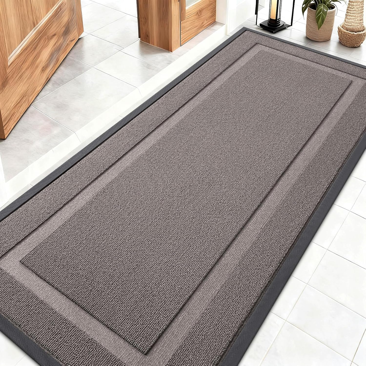 OLANLY Indoor Outdoor Front Door Mat - Waterproof All-Season Doormat, Easy Clean, 59x23, Taupe