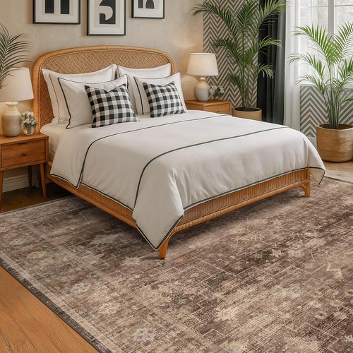 Hazo Haus Brown 9x12 Living Room Rug - Vintage Western Design | Washable Non-Slip Area Rug for Dining & Bedroom