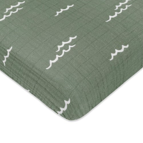 Babyletto 100% Organic Cotton Mini Crib Sheet, GOTS-Certified, Fitted 360°, Ultra-Soft and Breathable Muslin - Ocean Waves