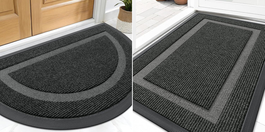 OLANLY Black 2-Piece Door Mat Set - Half Circle & Geometric Design (29.5"x17")