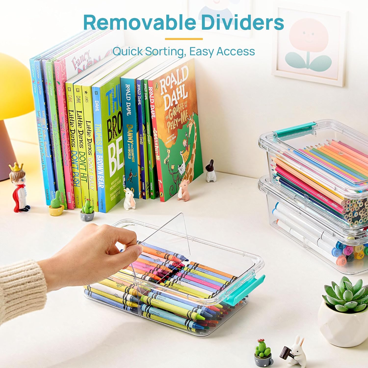 Vtopmart 12-Pack Clear Pencil Boxes - Stackable Plastic Organizers with Removable Dividers for Office & Craft Supplies