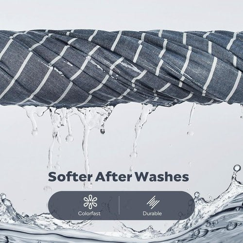 JELLYMONI Queen Size Washed Cotton Duvet Cover - Breathable Blue Striped Bedding Set with Button Closure | 1 Duvet Cover & 2 Pillowcases