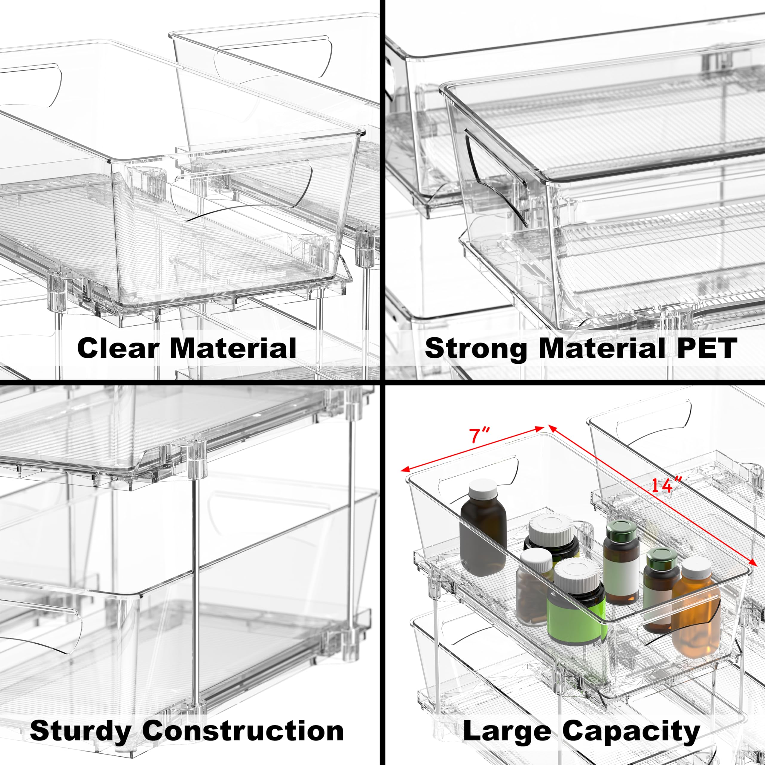 Simple Houseware 2 Tier Basket Drawer Cabinet Pull-Out Organizer, 2 Pack, Clear